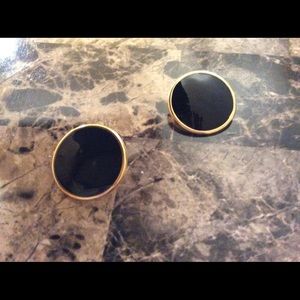 Black and Gold  round earrings